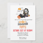 Ghost Pumpkin Grim Reaper Cute Black Cat Halloween Kaart (Voorkant)