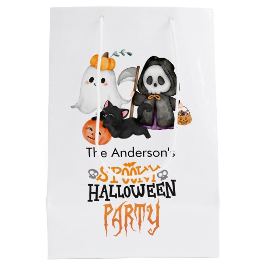 Ghost Pumpkin Grim Reaper Schattigee zwarte kat Ha Medium Cadeauzakje (Achterkant)