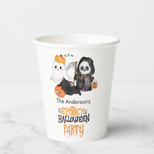 Ghost Pumpkin Grim Reaper Schattigee zwarte kat Ha Papieren Bekers (Voorkant)
