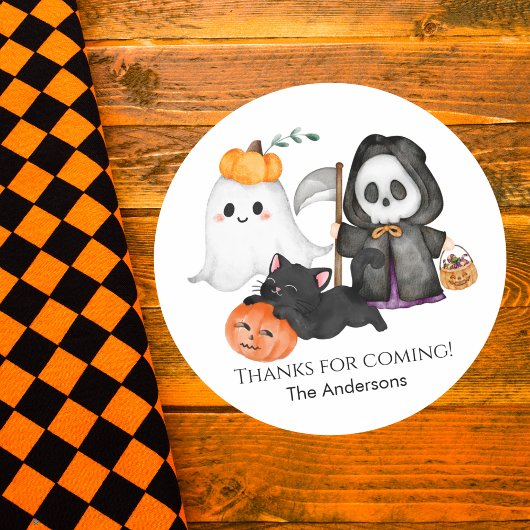 Ghost Pumpkin Grim Reaper Schattigee zwarte kat Ha Ronde Sticker