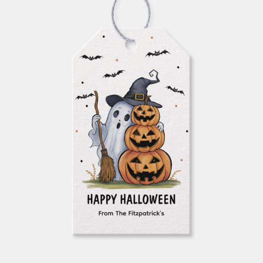 Ghost & Pumpkin Halloween Gift Labels voor Favorie Cadeaulabel (Voorkant)