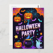 Ghost & Pumpkin Halloween Party Invite Briefkaart (Voorkant / Achterkant)
