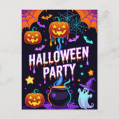 Ghost & Pumpkin Halloween Party Invite Briefkaart (Voorkant)