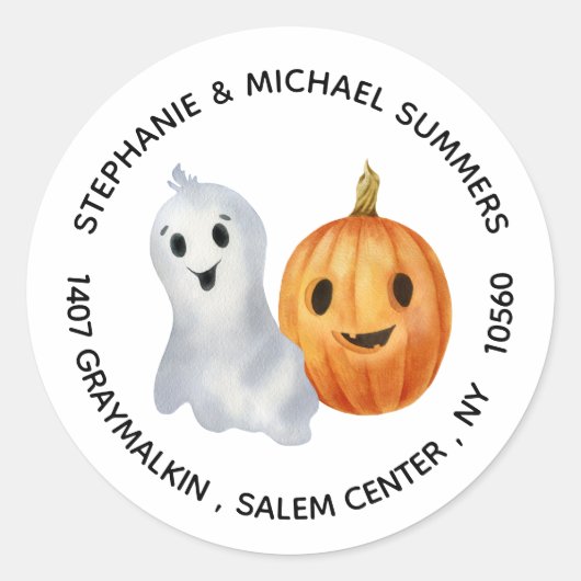 Ghost Pumpkin Halloween Return-adres Ronde Sticker (Voorkant)