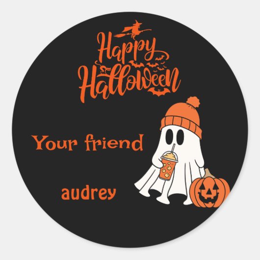 Ghost Pumpkin Happy Halloween-boek gepersonaliseer Ronde Sticker (Voorkant)