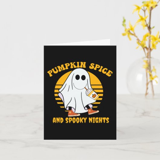 Ghost Pumpkin Spice Latte Herfst Vibe Halloween Sp Kaart (Gele Bloem)