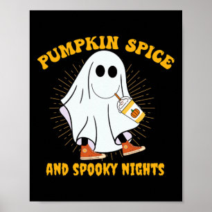 Ghost Pumpkin Spice Latte Herfst Vibe Halloween Sp Poster