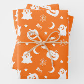 Ghost Pumpkin Spider Moon Oranje Halloween Patroon Inpakpapier Vel (In situ)