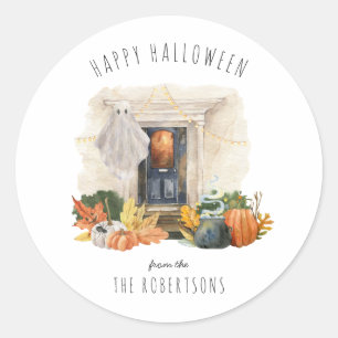 Ghost & Pumpkins Gelukkig Halloween traktatie Ronde Sticker