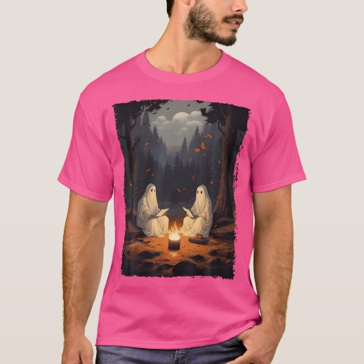 Ghost Reading Boek Camping Kampvuur Halloween Spoo T-shirt (Voorkant)