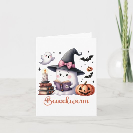 Ghost Reading Boek Coquette Bow Halloween Girl Tod Kaart (Voorkant)