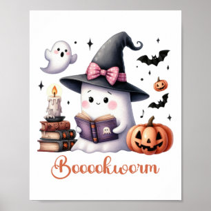 Ghost Reading Boek Coquette Bow Halloween Girl Tod Poster