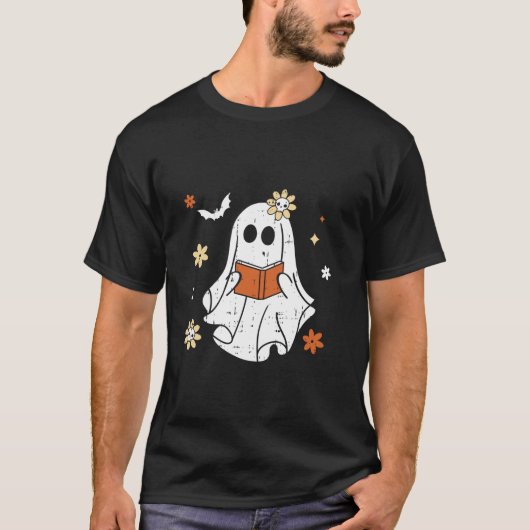Ghost Reading Boek Halloween Design Teacher Librar T-shirt (Voorkant)