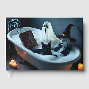 Ghost Reading boek in bad, en zwarte kat bubble