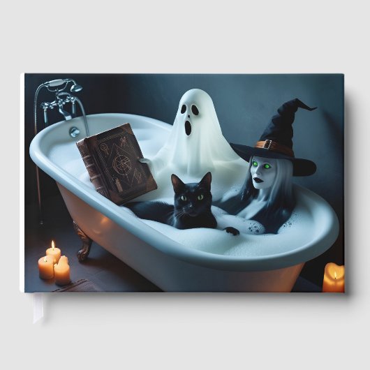 Ghost Reading boek in bad, en zwarte kat bubble (Voorkant)