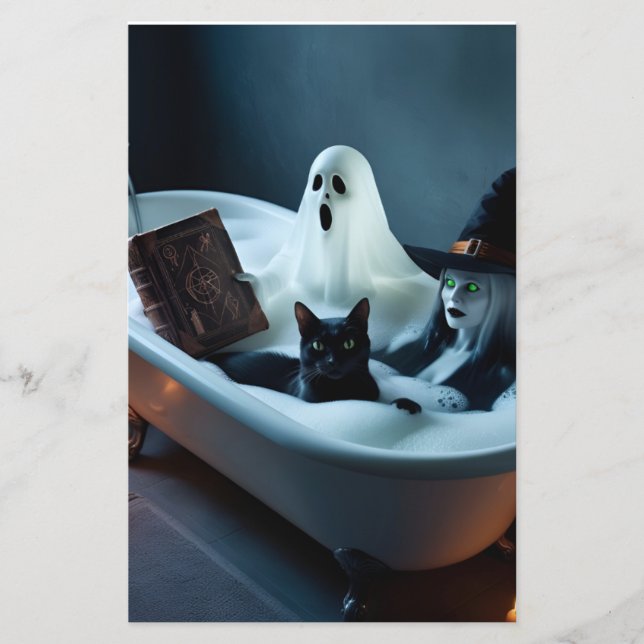 Ghost Reading boek in bad, en zwarte kat bubble (Voorkant)