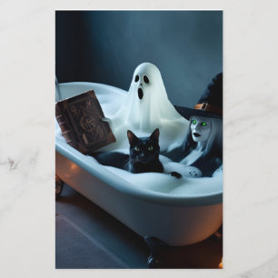 Ghost Reading boek in bad, en zwarte kat bubble