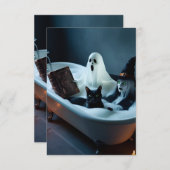 Ghost Reading boek in bad, en zwarte kat bubble Save The Date (Voorkant / Achterkant)