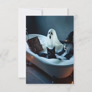 Ghost Reading boek in bad, en zwarte kat bubble Save The Date