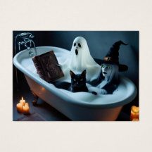 Ghost Reading boek in bad, en zwarte kat bubble