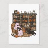Ghost Reading Boek Kattenliefhebber Halloween Briefkaart (Voorkant)