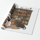 Ghost Reading Boek Kattenliefhebber Halloween Cadeaupapier (Uitgerold)