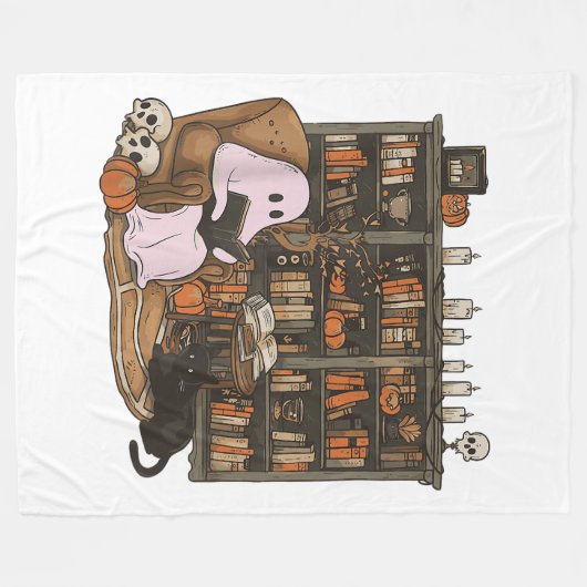 Ghost Reading Boek Kattenliefhebber Halloween Fleece Deken (Voorkant (Horizontaal))