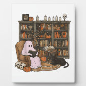 Ghost Reading Boek Kattenliefhebber Halloween Fotoplaat (Voorkant)