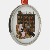 Ghost Reading Boek Kattenliefhebber Halloween Metalen Ornament (Rechts)