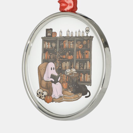 Ghost Reading Boek Kattenliefhebber Halloween Metalen Ornament (Links)