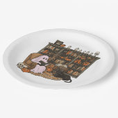 Ghost Reading Boek Kattenliefhebber Halloween Papieren Bordje (Gekanteld)