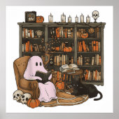 Ghost Reading Boek Kattenliefhebber Halloween Poster (Voorkant)