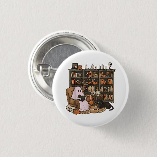 Ghost Reading Boek Kattenliefhebber Halloween Ronde Button 3,2 Cm (Voorkant /achterkant)