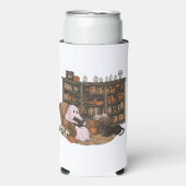 Ghost Reading Boek Kattenliefhebber Halloween Seltzer Blikjeskoeler (Seltzer Voorkant)