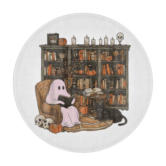 Ghost Reading Boek Kattenliefhebber Halloween Snijplank (Voorkant)