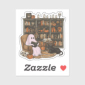 Ghost Reading Boek Kattenliefhebber Halloween Sticker (Vel)
