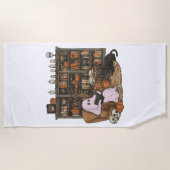 Ghost Reading Boek Kattenliefhebber Halloween Strandlaken (Voorkant)