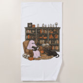 Ghost Reading Boek Kattenliefhebber Halloween Strandlaken (Voorkant)