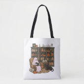 Ghost Reading Boek Kattenliefhebber Halloween Tote Bag (Voorkant)