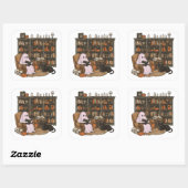 Ghost Reading Boek Kattenliefhebber Halloween Vierkante Sticker (Vel)