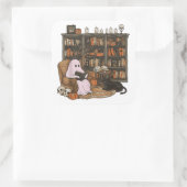 Ghost Reading Boek Kattenliefhebber Halloween Vierkante Sticker (Tas)