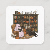 Ghost Reading Boek Kattenliefhebber Halloween Vierkante Visitekaartje (Achterkant)