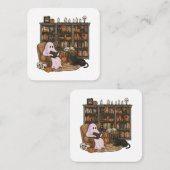 Ghost Reading Boek Kattenliefhebber Halloween Vierkante Visitekaartje (Voorkant / Achterkant)