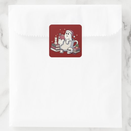 Ghost Reading Boeken Kerstleraar Boekenwurm Vierkante Sticker (Tas)