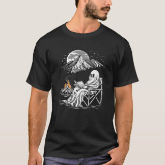 Ghost Reading Book Camping Natuur Halloween Premiu T-shirt