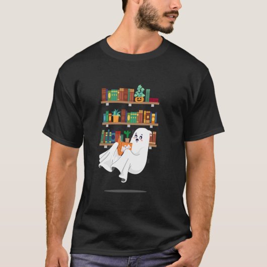 Ghost Reading Book Librarian Bookworm Teacher Boo T-shirt (Voorkant)