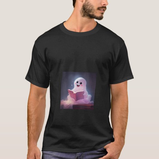 Ghost Reading Book Lover Library V Neck T-shirt (Voorkant)