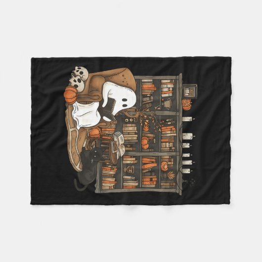 Ghost Reading Book Lovers Bibliotheek Halloween Sp Fleece Deken (Voorkant (Horizontaal))
