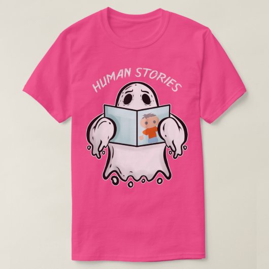 Ghost Reading Book on Human Stories Halloween T-shirt (Design voorkant)