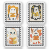 Ghost Reading Book Schattige & Spooky Bookish Stam Sticker (Voorkant)